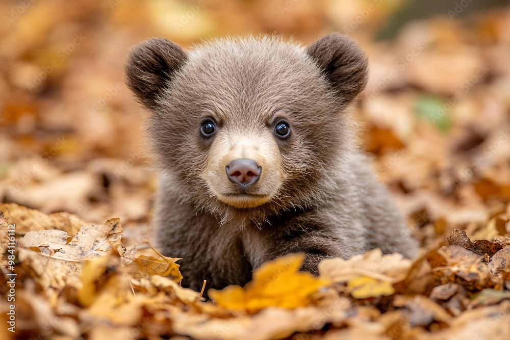 Autumn wood with little bear generated Ai image Autumn wood with little bear generated Ai image