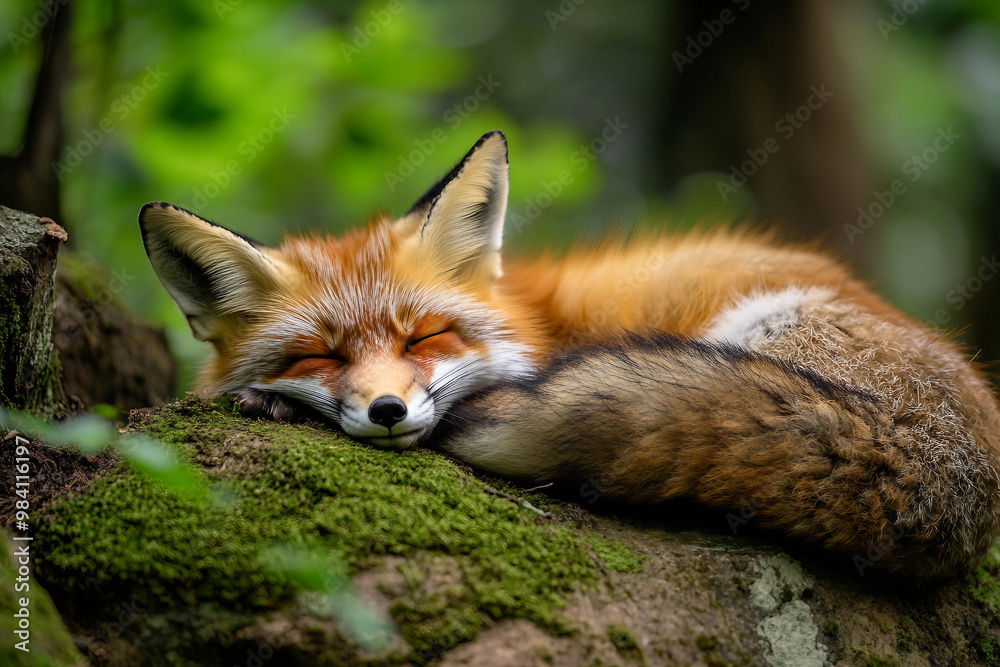 Fototapeta premium Wild animal red fox in natural habitat generative AI technology