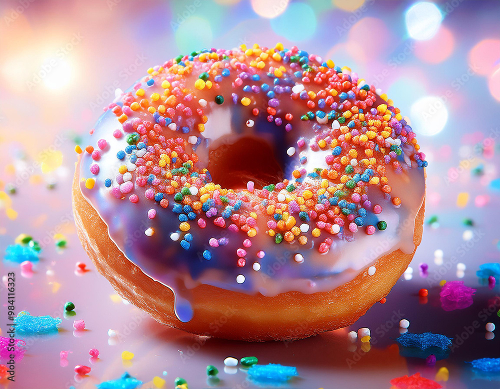 a donut with colorful sprinkles with blurred background a donut with colorful sprinkles with blurred background