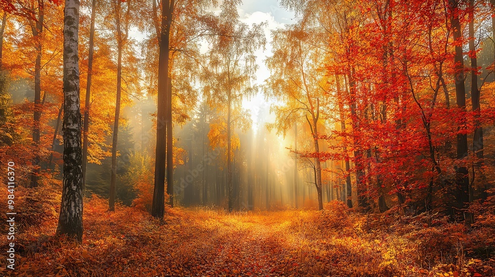 Golden autumn forest with leaves Golden autumn forest with leaves