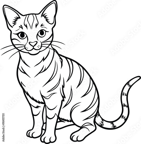 cat line art vector illustration silhouette, Print