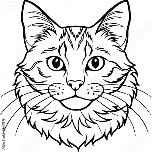 cat line art vector illustration silhouette, Print
