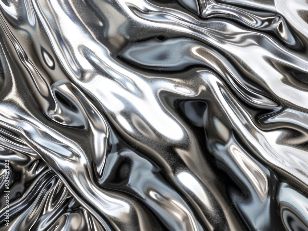 Mirror image of silver metal with ripples and waves on its surface. Mirror image of silver metal with ripples and waves on its surface.