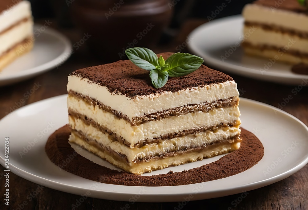 A piece of Traditional Italian dessert Tiramisu with berries A piece of Traditional Italian dessert Tiramisu with berries