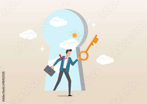 businessman open door from keyhole