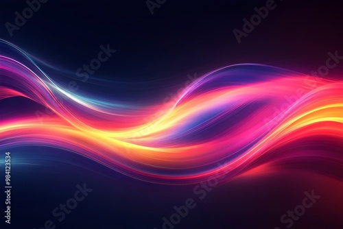 Abstract colorful waves flowing across a dark background. Bright shades of red, yellow, blue, and pink create a vibrant, dynamic design.