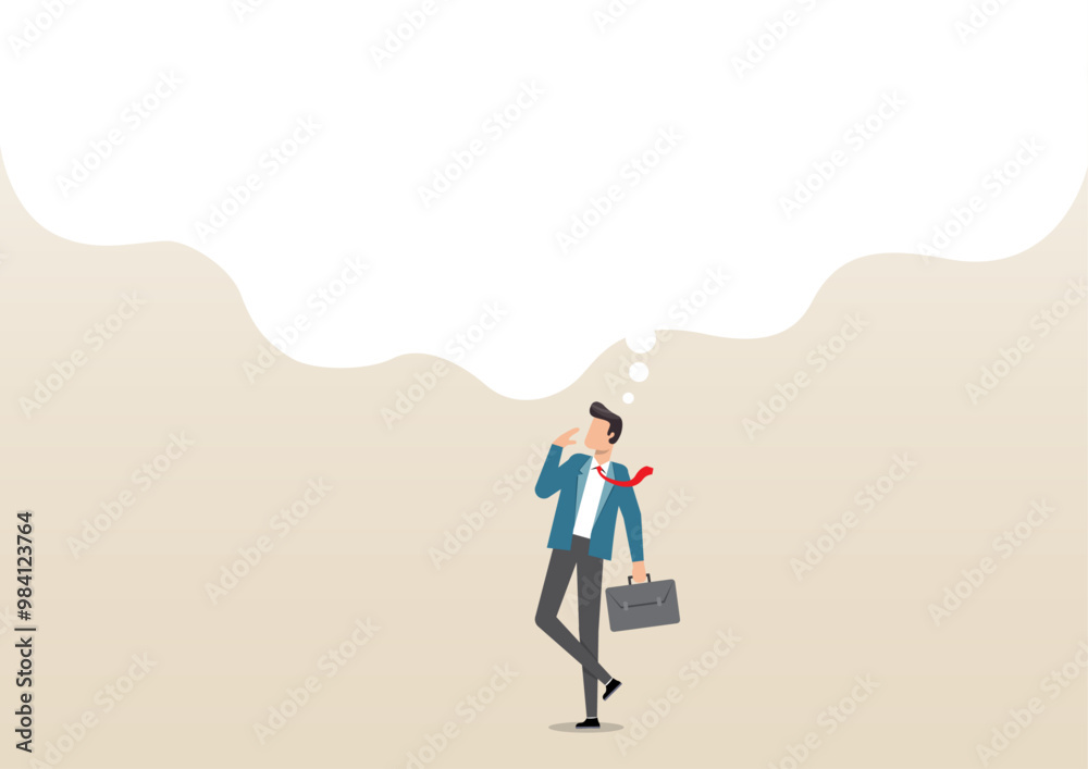 businessman thinking with many thinking bubbles businessman thinking with many thinking bubbles