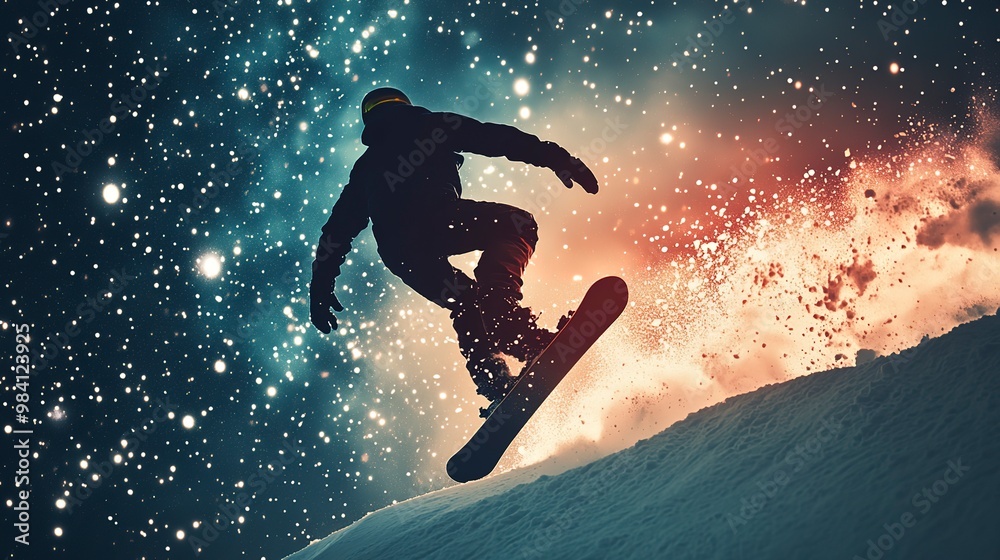 extreme snowboarding silhouette against starry sky dynamic winter sports vertical splash screen extreme snowboarding silhouette against starry sky dynamic winter sports vertical splash screen