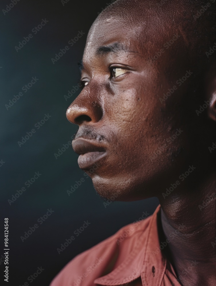 Serious looking male, African descent, possibly in prison or a tough environment.