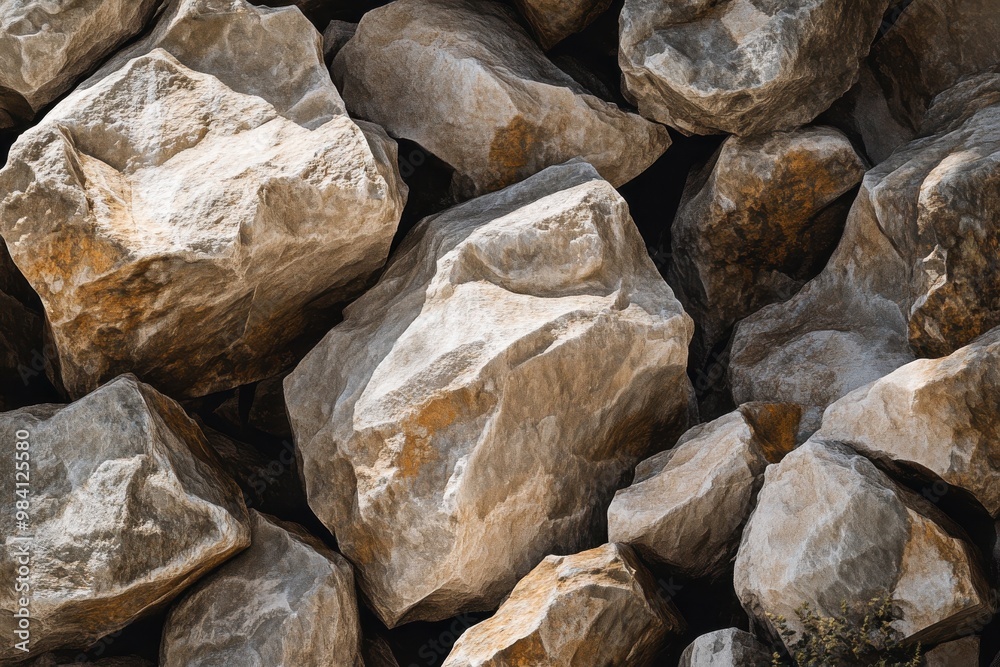 A set of rough, rugged rocks with jagged edges, placed randomly in a natural outdoor setting A set of rough, rugged rocks with jagged edges, placed randomly in a natural outdoor setting