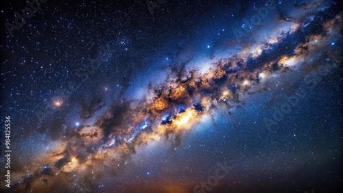 Bird's eye view of Milky Way galaxy with stars and cosmic dust in the universe