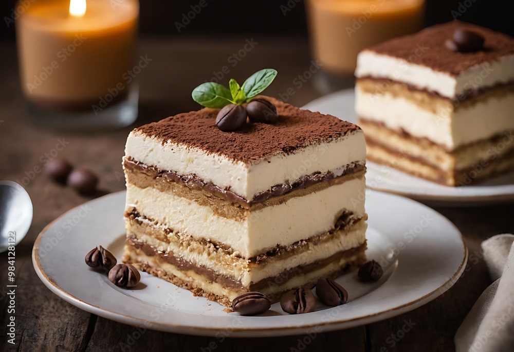 A piece of Traditional Italian dessert Tiramisu with berries A piece of Traditional Italian dessert Tiramisu with berries
