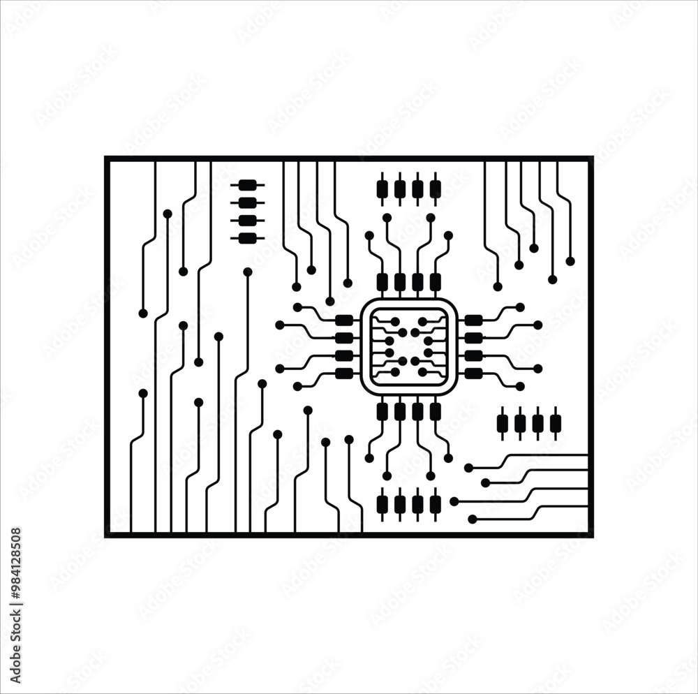 Black and white AI or Artificial intelligence chip icon with circuit vector illustration design. Eps 10 Black and white AI or Artificial intelligence chip icon with circuit vector illustration design. Eps 10