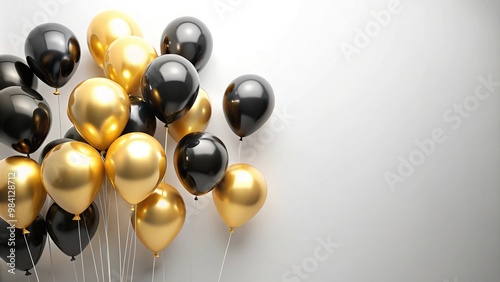 Wallpaper Mural Black and golden birthday balloons on white background with copy space macro Torontodigital.ca
