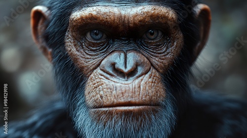 Intense Gaze of a Chimpanzee: Close-Up Portrait of a Primate