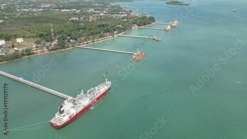 Aerial view of the jetty at Pertamina Tanjung Uban port photo