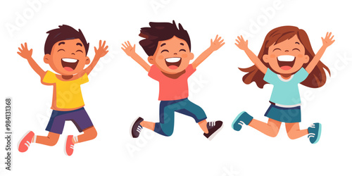 children jumping and laughing, a flat vector illustration with a white background