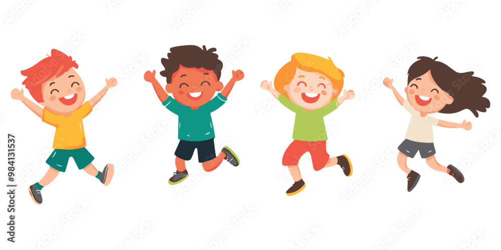 children jumping and laughing, a flat vector illustration with a white background children jumping and laughing, a flat vector illustration with a white background