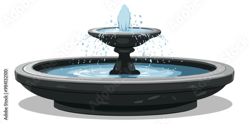 A simple fountain with water splashing from the top on a white background.
