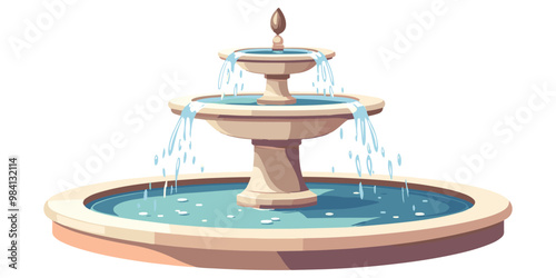 A simple fountain with water splashing from the top on a white background.