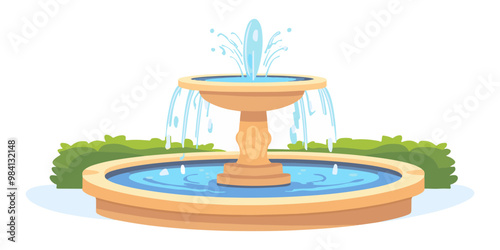 A simple fountain with water splashing from the top on a white background.