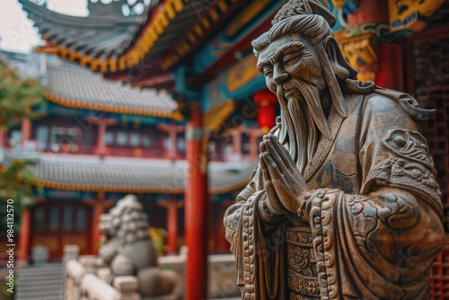 Chinese Religion. Statue of Confucius at Temple in Shanghai, China