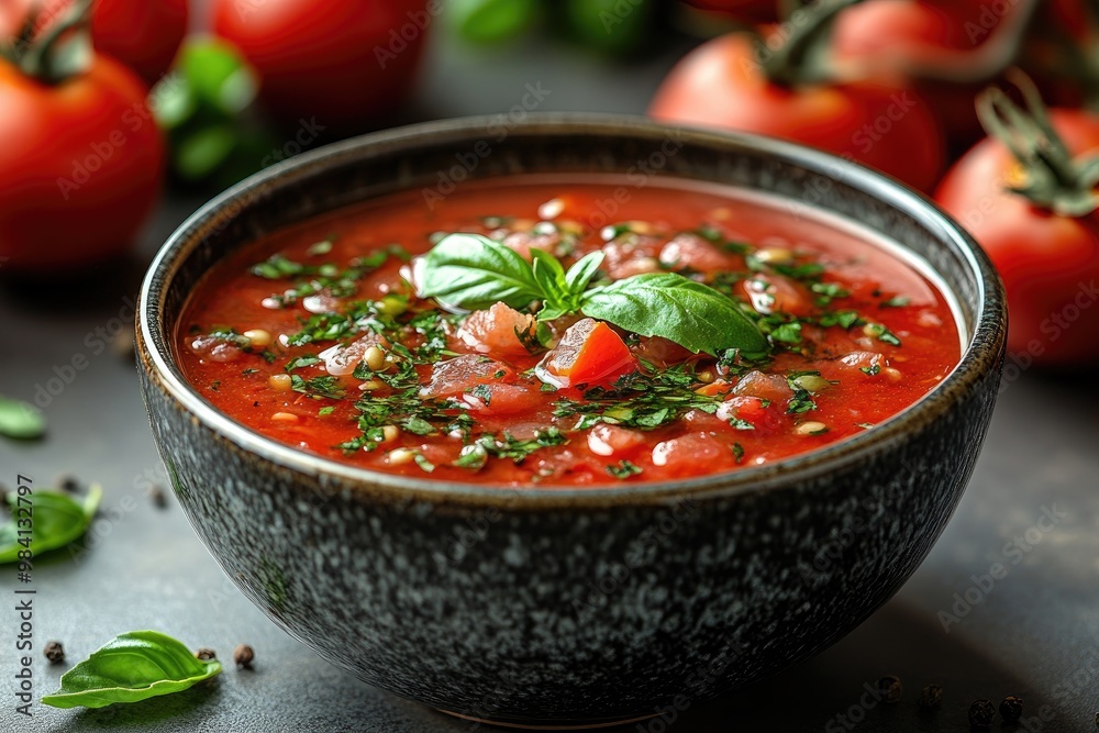 Tomato Soup Bowl with Fresh Basil Tomato Soup Bowl with Fresh Basil