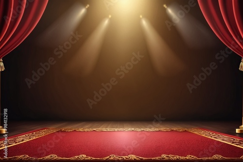 Beautiful spotlights over the red carpet podium on New Year's Eve, reflecting in the celebrate events
