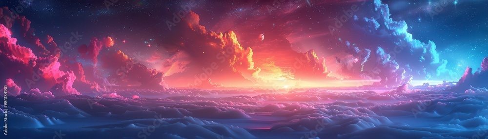 Fototapeta premium A colorful sky with clouds and stars