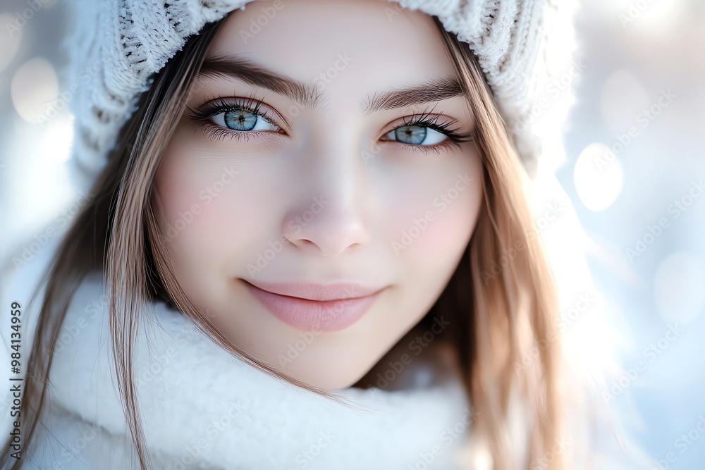 雪の中で微笑む女性 雪の中で微笑む女性