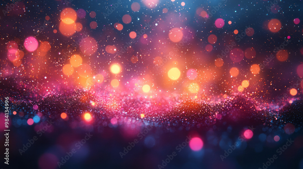 A central explosion of bright light surrounded by multicolored bokeh, A central explosion of bright light surrounded by multicolored bokeh,