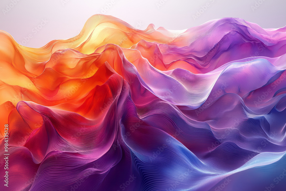 Obraz premium Fluid, colorful waveforms with a gradient of purples, oranges, and blues,