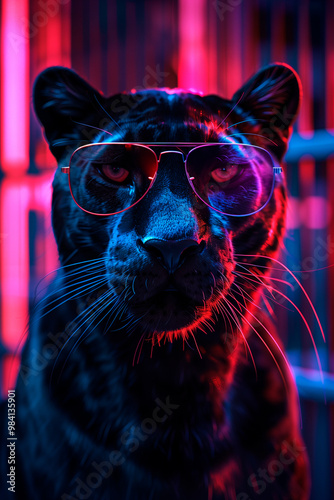 Black panther with sunglasses