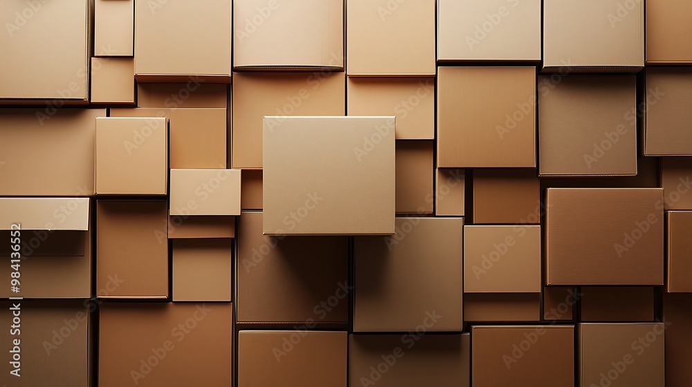 Abstract arrangement of overlapping brown cardboard boxes as background Abstract arrangement of overlapping brown cardboard boxes as background