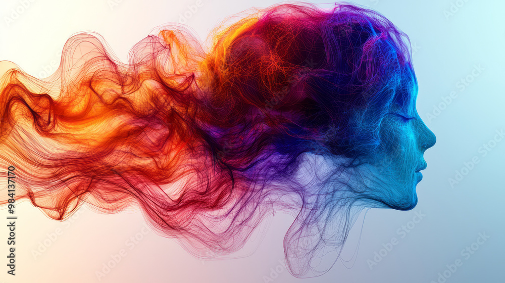 A colorful wireframe brain made of interconnected lines in vibrant orange, teal, and magenta, A colorful wireframe brain made of interconnected lines in vibrant orange, teal, and magenta,