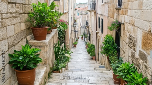 Cobbled alleyway in a historic European town generated AI