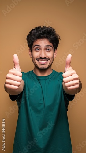 Smiling men , portrait image with thumbs up