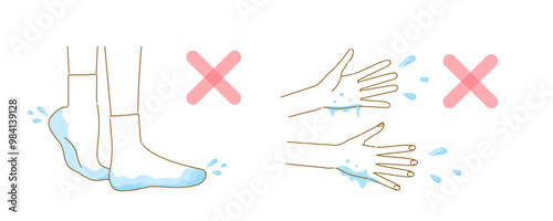 しもやけの原因：靴下や手が湿ってそのままになっているイメージイラスト
