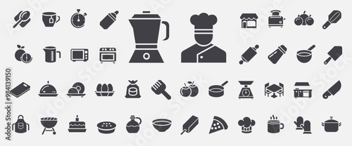 cooking chef kitchen tools utensils glyph icons