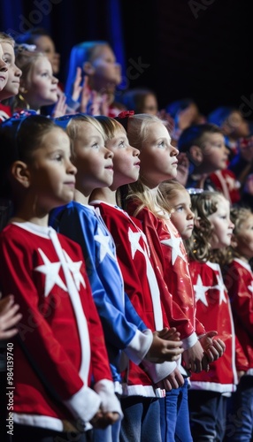 Wallpaper Mural Children Performing Patriotic Song in Red, White, and Blue Outfits at Veterans Day Event Torontodigital.ca