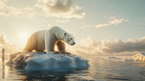 polar bear on melting ice floe in arctic sea