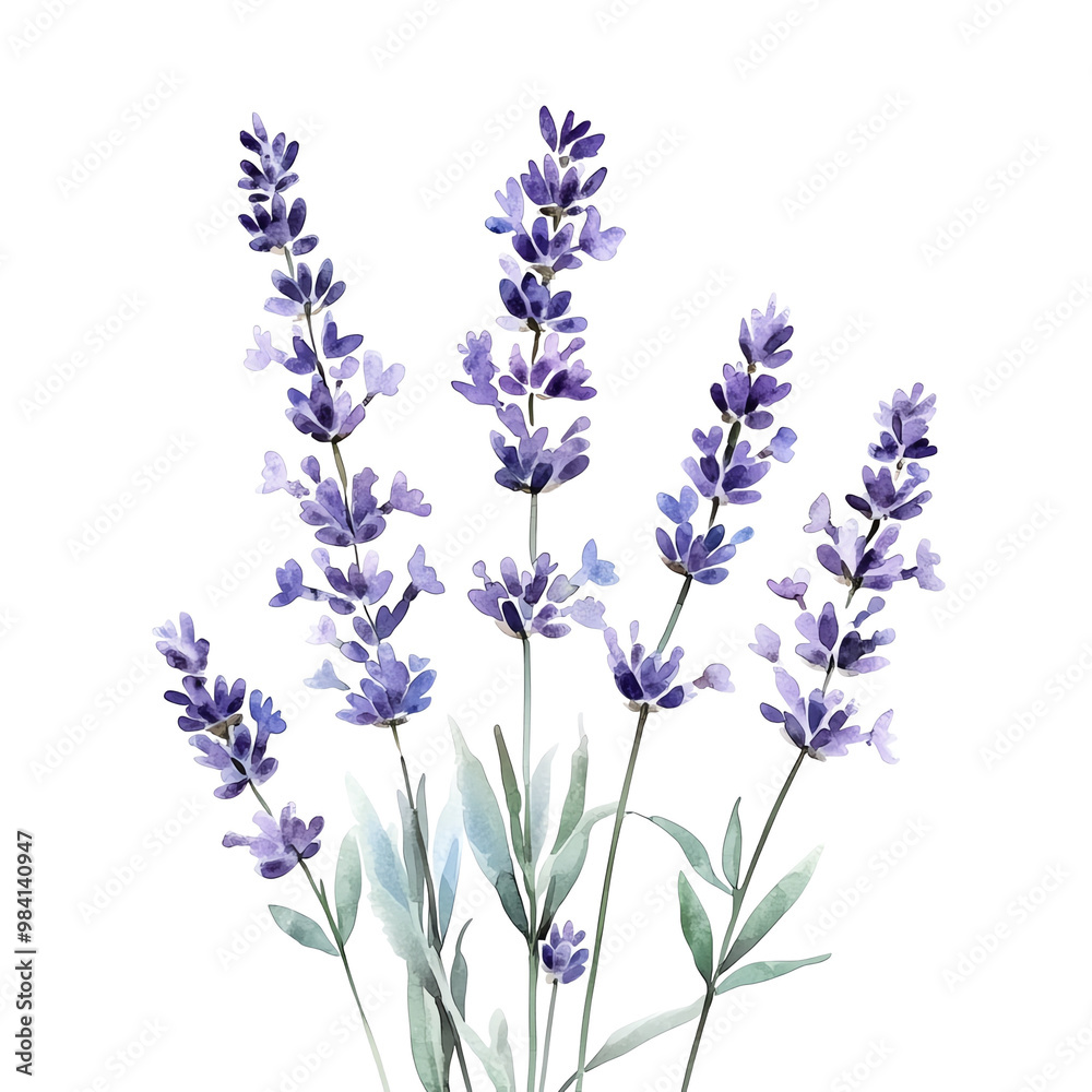 Fototapeta premium A bouquet of lavender flowers with purple blooms and green leaves.