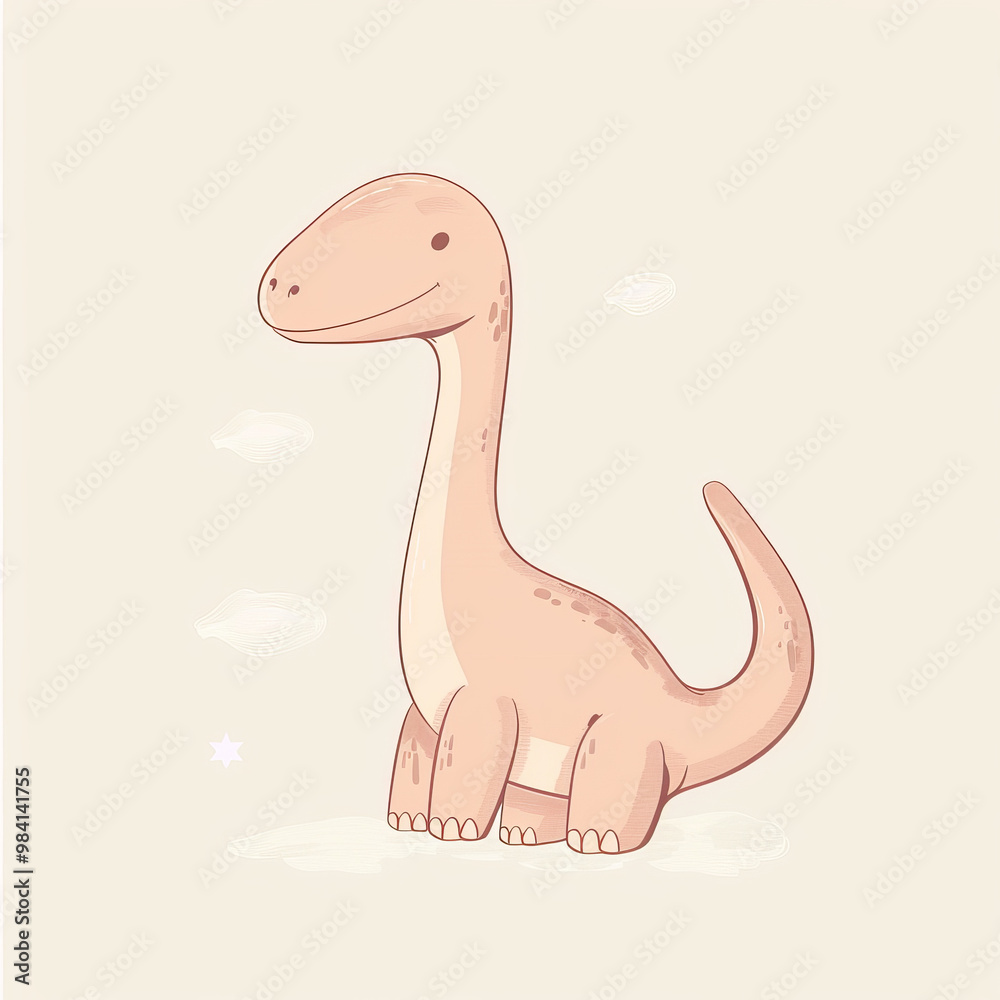 Cute simple brontosaurus in pastel colors, featuring friendly expression and charming design. This adorable dinosaur illustration is perfect for childrens decor or educational materials Cute simple brontosaurus in pastel colors, featuring friendly expression and charming design. This adorable dinosaur illustration is perfect for childrens decor or educational materials