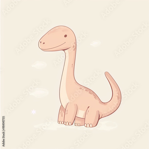 Cute simple brontosaurus in pastel colors, featuring friendly expression and charming design. This adorable dinosaur illustration is perfect for childrens decor or educational materials