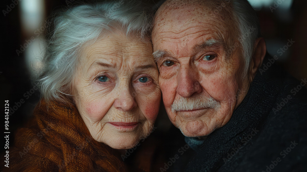 A serene portrait of an elderly couple holding hands, their faces filled with warmth and love, A serene portrait of an elderly couple holding hands, their faces filled with warmth and love,