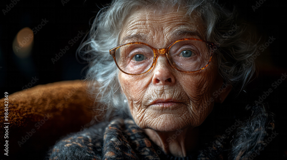 An elderly woman sitting in a rocking chair, her face illuminated by the soft light of dusk, An elderly woman sitting in a rocking chair, her face illuminated by the soft light of dusk,