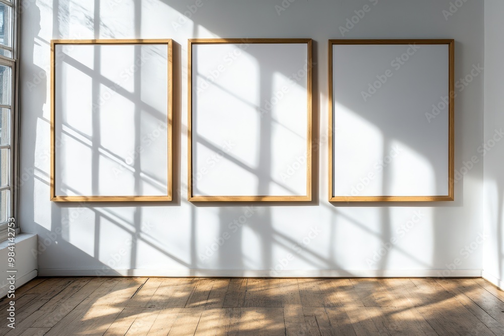 A unique gallery wall featuring four wooden-framed with blank canvases A unique gallery wall featuring four wooden-framed with blank canvases