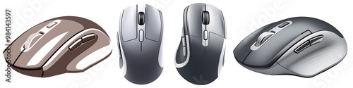 Modern wireless computer mouse on white and transparent background