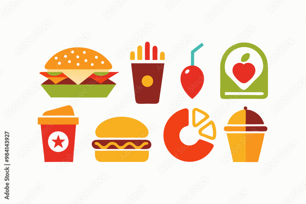 Minimalist icons of ultra-processed fast food items for design and health awareness Minimalist icons of ultra-processed fast food items for design and health awareness