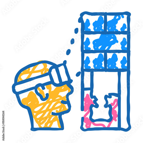 presentation future buildings with vr glasses doodle icon sketch vector. presentation future buildings with vr glasses sign. isolated symbol illustration